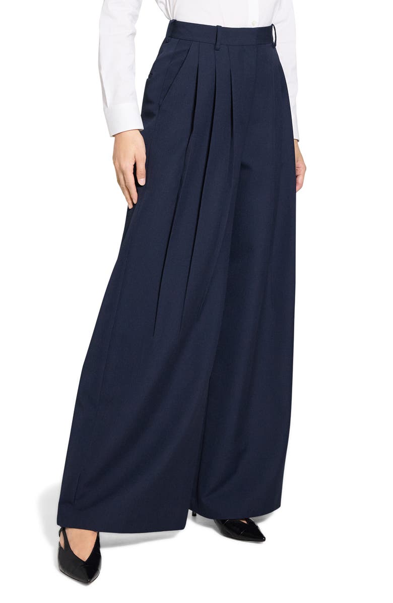 Theory Wool Blend Wide Leg Pants, Alternate, color, Nocturne Navy