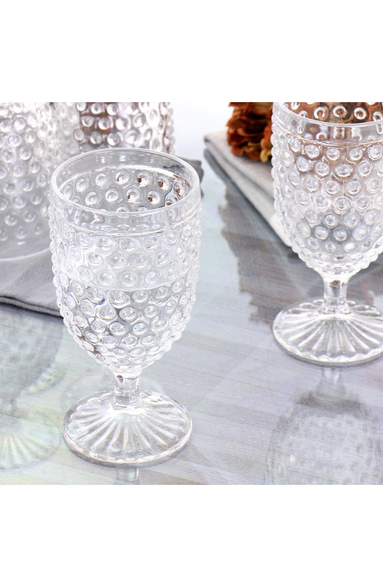 MARTHA STEWART 6 Piece 14.2 Ounce Clear Glass Hobnail Goblet Drinkware Set, Alternate, color, Clear