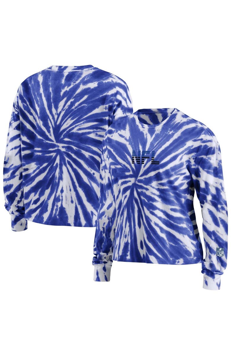 WEAR by Erin Andrews Women's WEAR by Erin Andrews Blue Shield Merchandise Tie-Dye Cropped Long Sleeve T-Shirt, Alternate, color, 