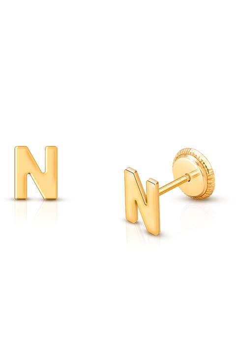 14K Gold Initial Studs Screw Back Earrings