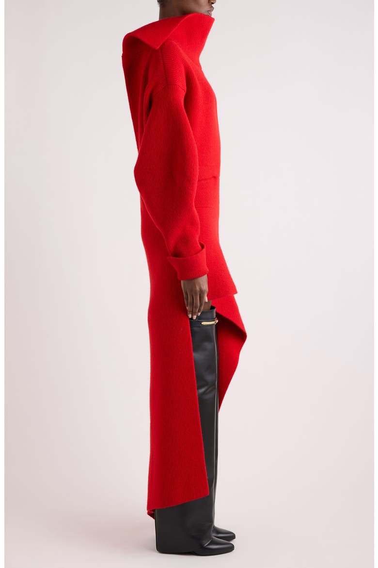 High Neck Slashed Knit Minidress, Alternate, color, RED