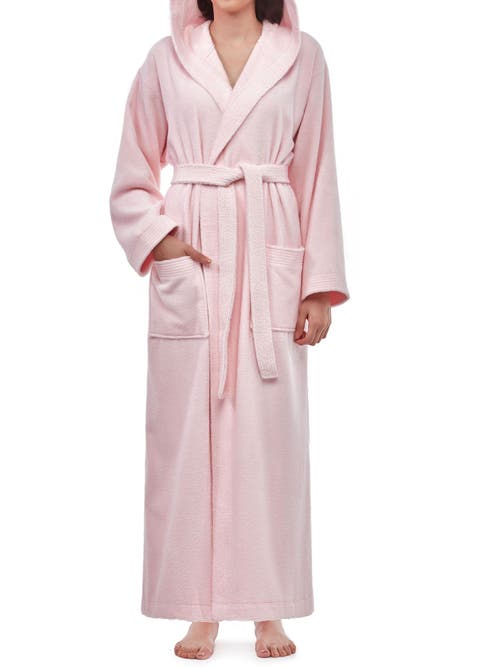Arus Cotton Full Length Hooded Bathrobe In Pink