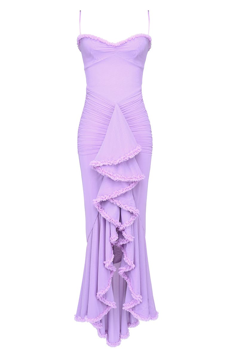 HOUSE OF CB Gabbi Ruffle Mesh High-Low Cocktail Dress, Alternate, color, Sheer Lilac