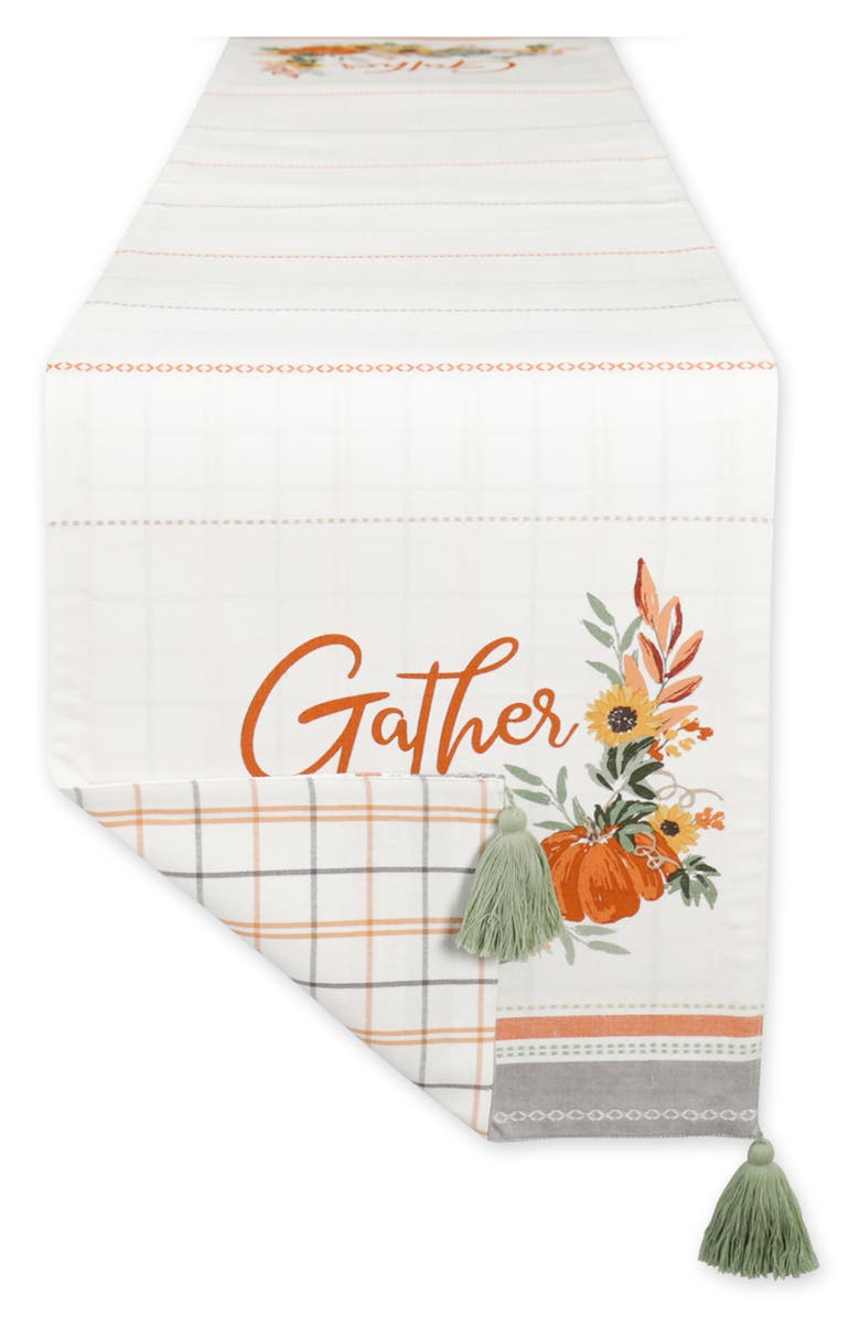 Design Imports Gather Fall Embellished Table Runner, Alternate, color, White/ Orange