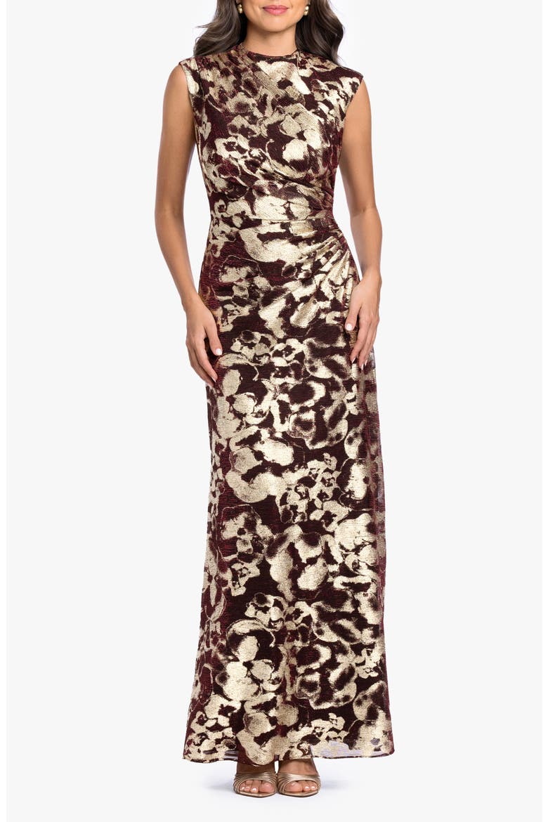 Crinkled Ruched Gown, Main, color, WINE/ GOLD