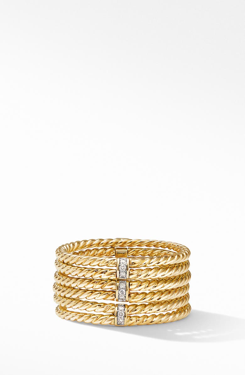 David Yurman Origami 6-Row Cable Ring in 18K Yellow Gold with Diamonds, Main, color, 