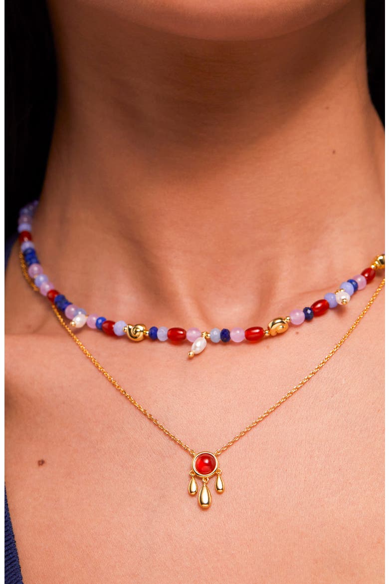 Semiprecious Stone & Droplet Pendant Necklace, Alternate, color, GOLD AND RED