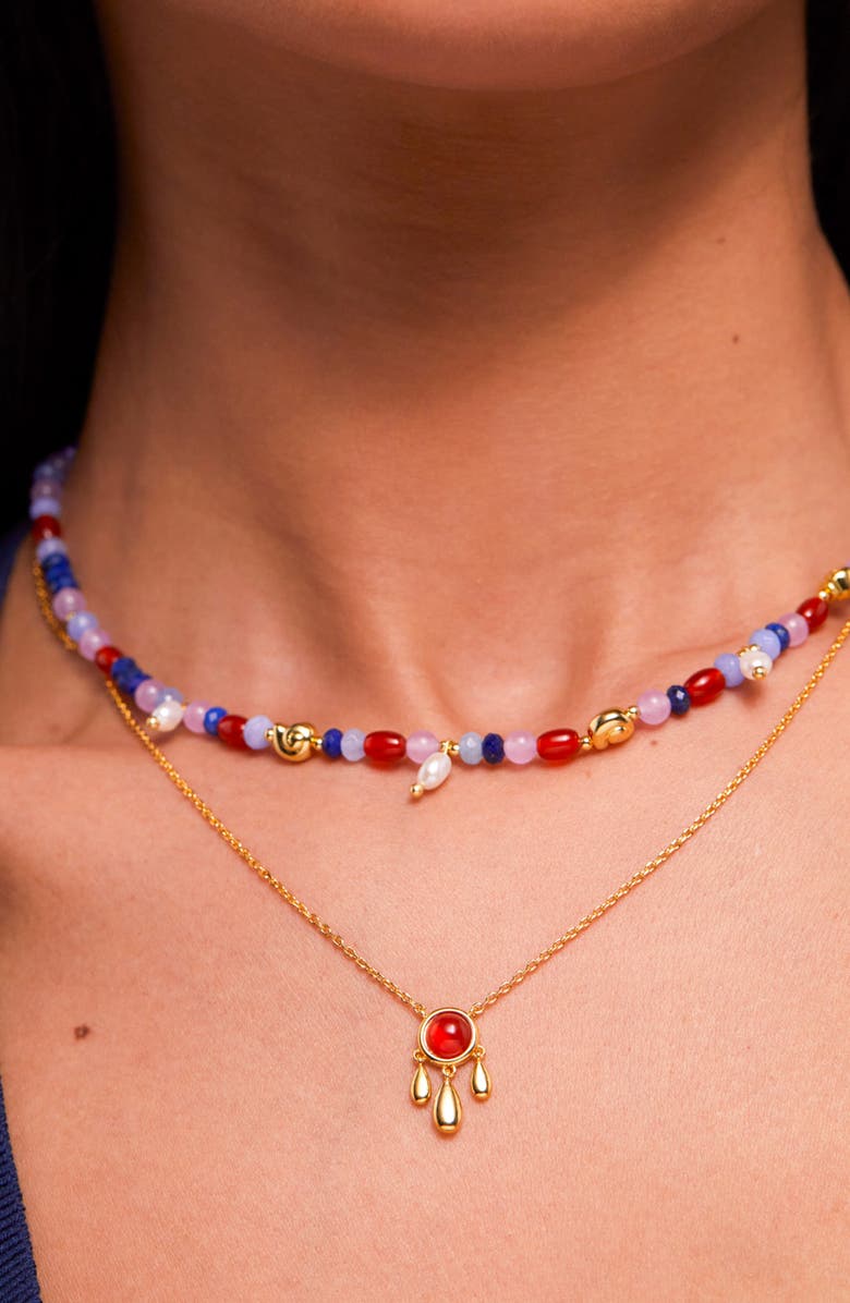 Estella Bartlett Semiprecious Stone & Droplet Pendant Necklace, Alternate, color, Gold And Red