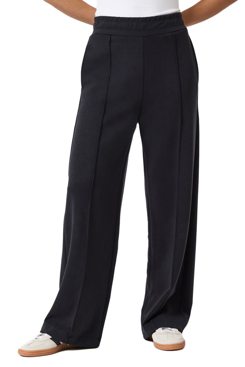 Pleated Straight Leg Pull-On Pants, Main, color, BLACK