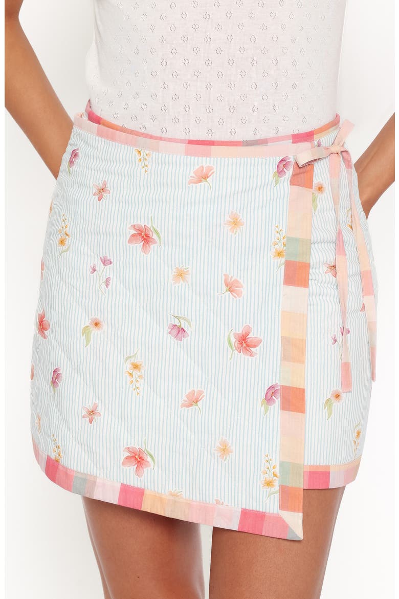 Yana Faux Wrap Quilted Miniskirt, Alternate, color, BLUE GARDEN STRIPE