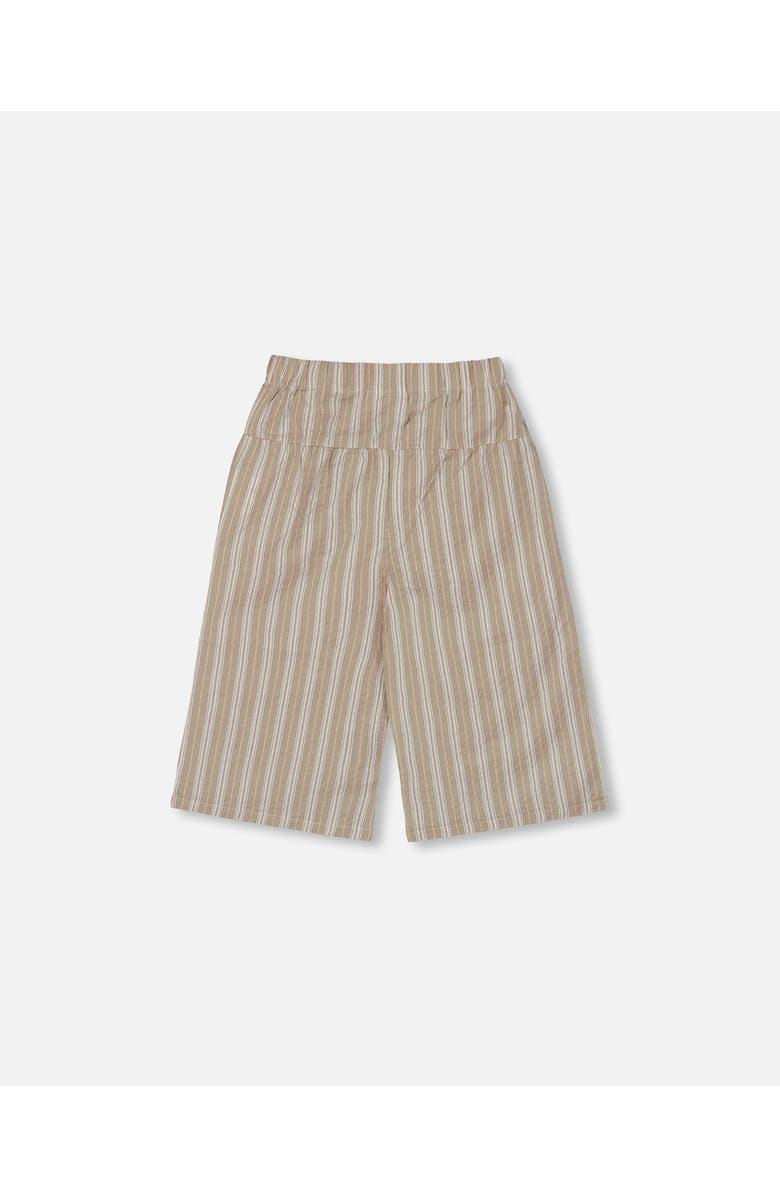 Deux par Deux Little Girl's Wide Leg Capri Linen Pant White And Sage Striped, Alternate, color, 