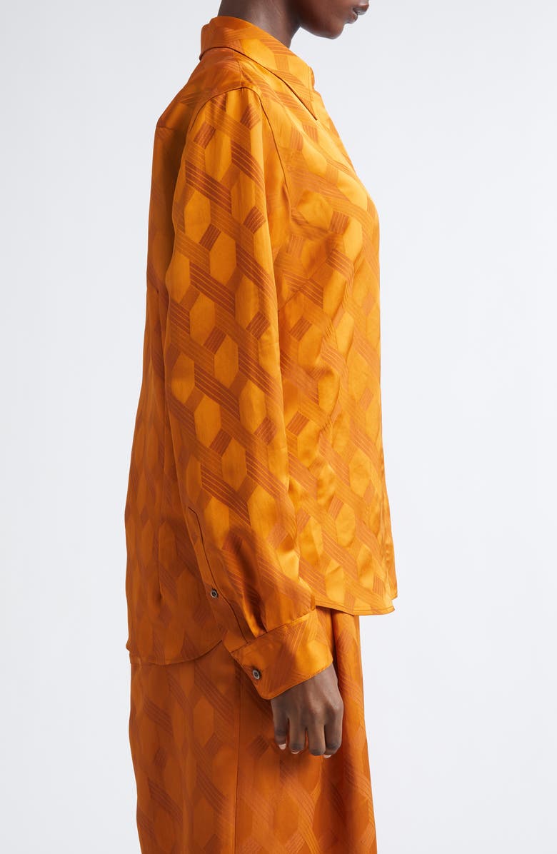 Dries Van Noten Chowy Chain Jacquard Button-Up Shirt, Alternate, color, Orange
