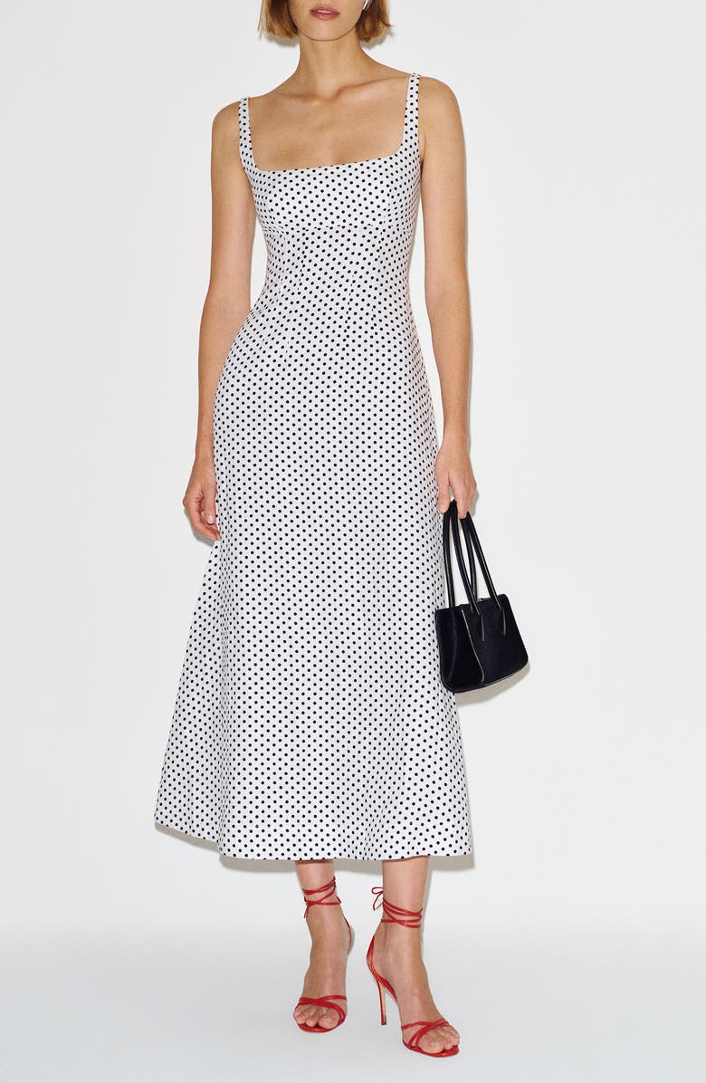 Reformation Sabine Polka Dot Linen Dress, Main, color, Eclipse Dot