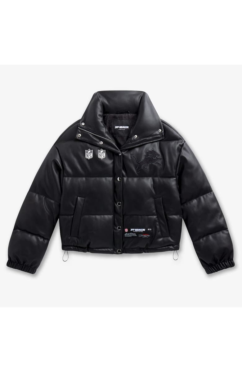 Off Season Women
s  Black Detroit Lions Faux Leather Puffer Jacket, Alternate, color, Black