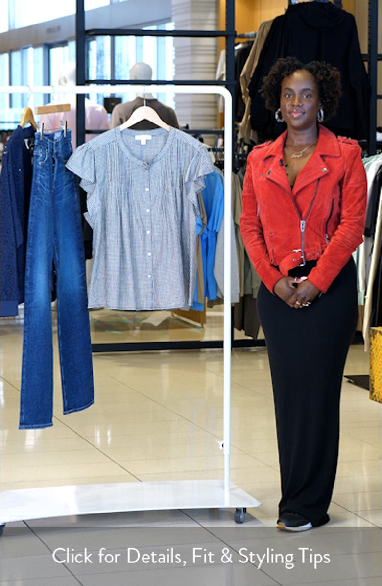 Gingham Flutter Sleeve Button-Up Top, sales video thumbnail