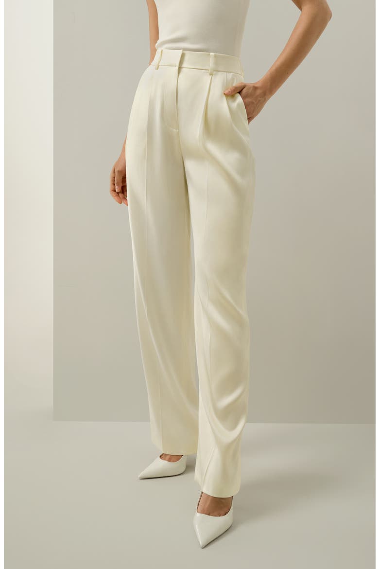 Women's Heavy-Weight  Silk Charmeuse Straight Leg Pants, Alternate, color, Lily White
