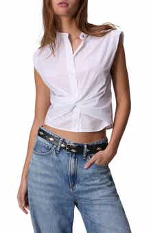 rag & bone Louisa Twist Front Sleeveless Cotton Poplin Button-Up Shirt