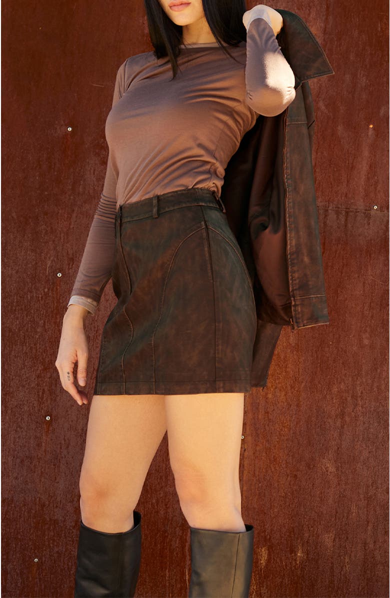 CRESCENT Distressed Faux Leather Mini Skirt, Alternate, color, 