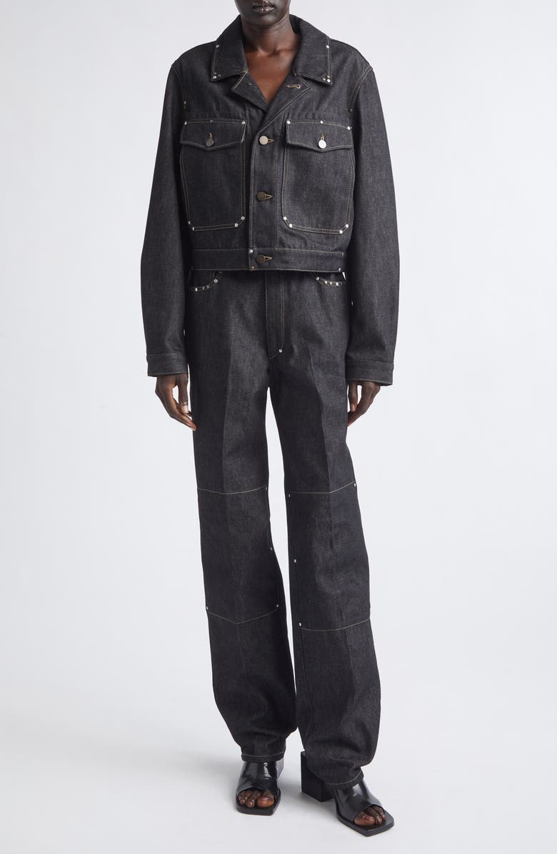 Lemaire Crop Studded Cotton Denim Jacket, Main, color, Slate