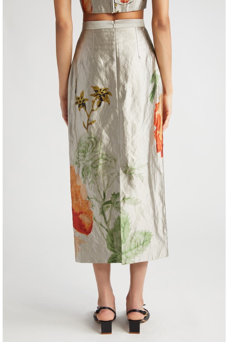 Floral Metallic Textured Satin Midi Skirt, Alternate, color, PEARL