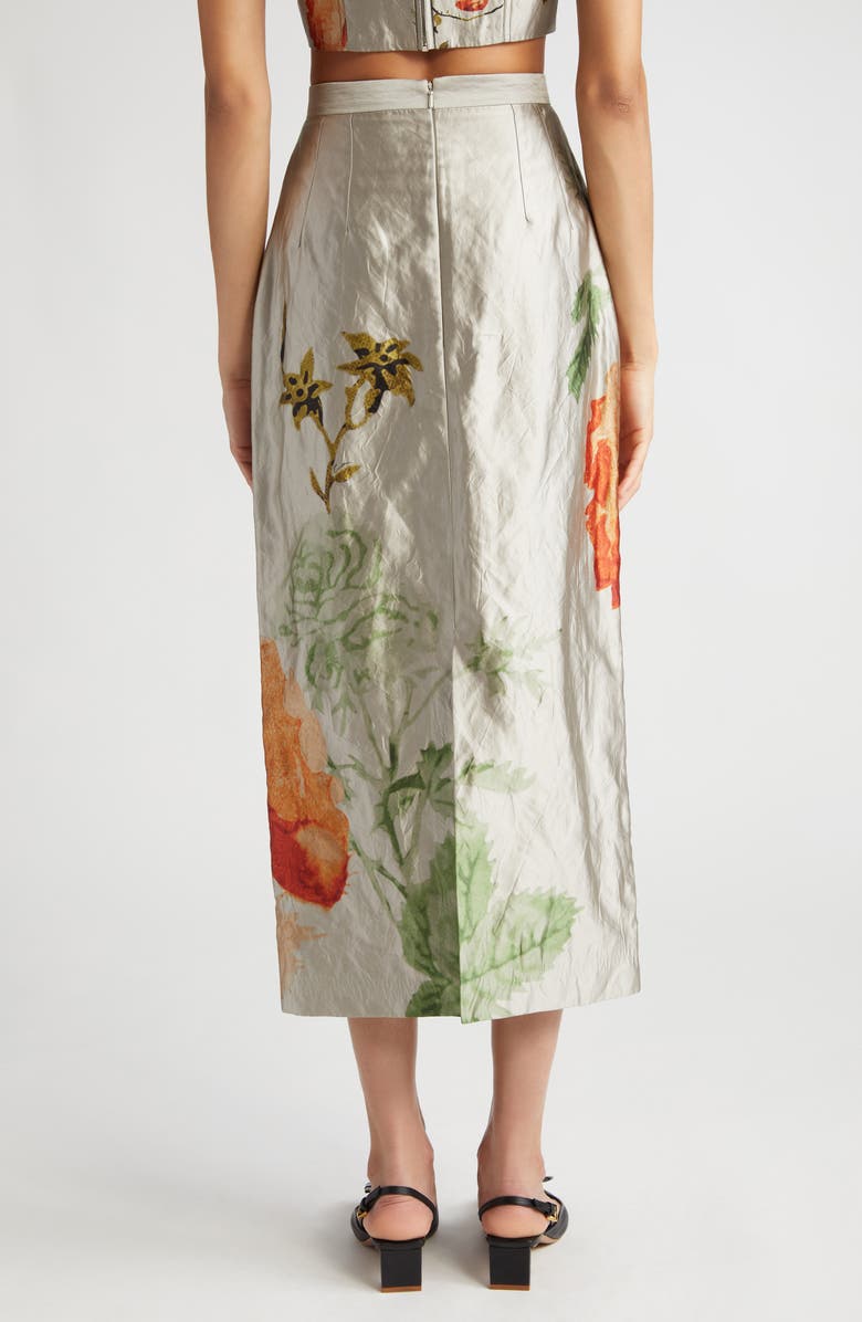 Erdem Floral Metallic Textured Satin Midi Skirt, Alternate, color,