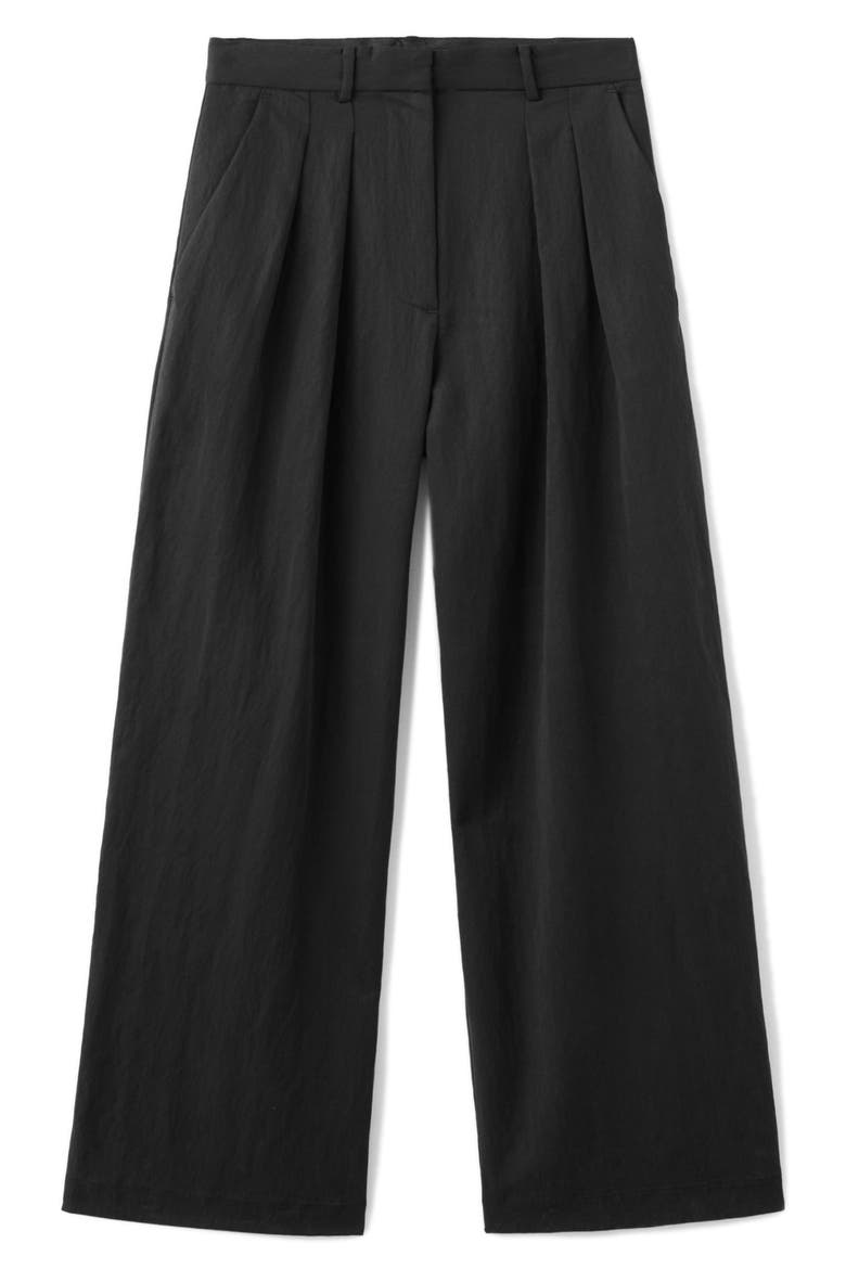 Pleated Straight Leg Pants, Alternate, color, BLACK