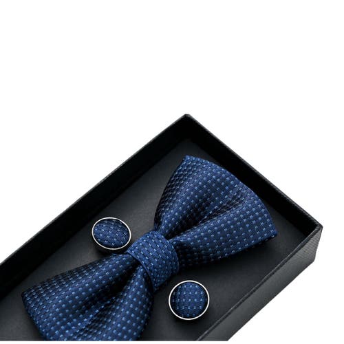 Moustache Patterned-jacquard Bow Tie Set In Navy
