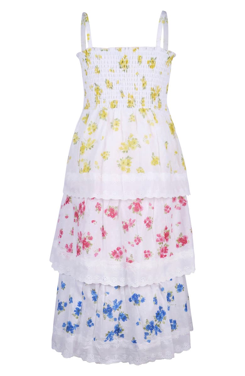 Zunie Kids' Floral Tiered Maxi Sundress, Alternate, color, White Mult