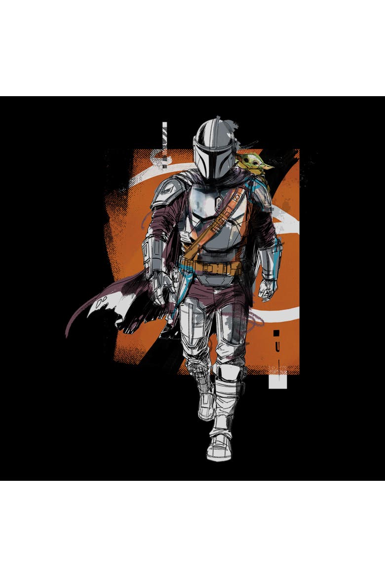 Boys Star Wars The Mandalorian and Grogu Artistic Mando And The Child Pose T Shirt, Alternate, color, Black
