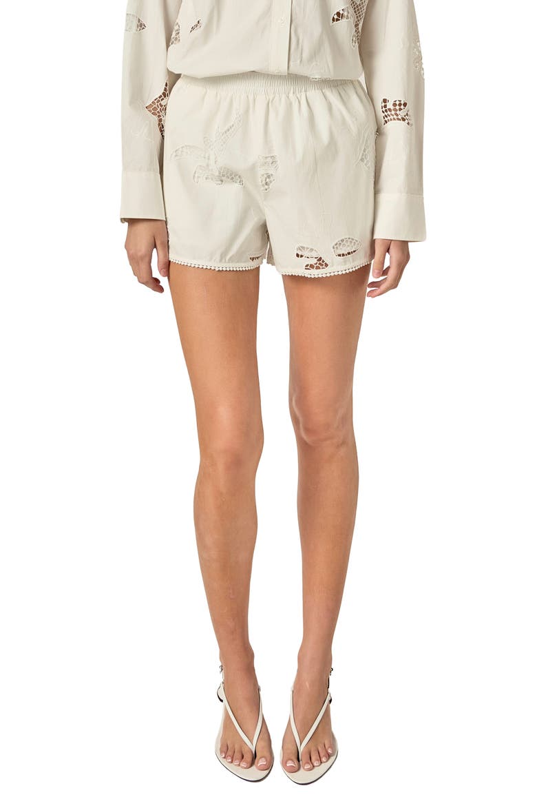 Embroidered Cotton Poplin Shorts, Main, color, OFF WHITE