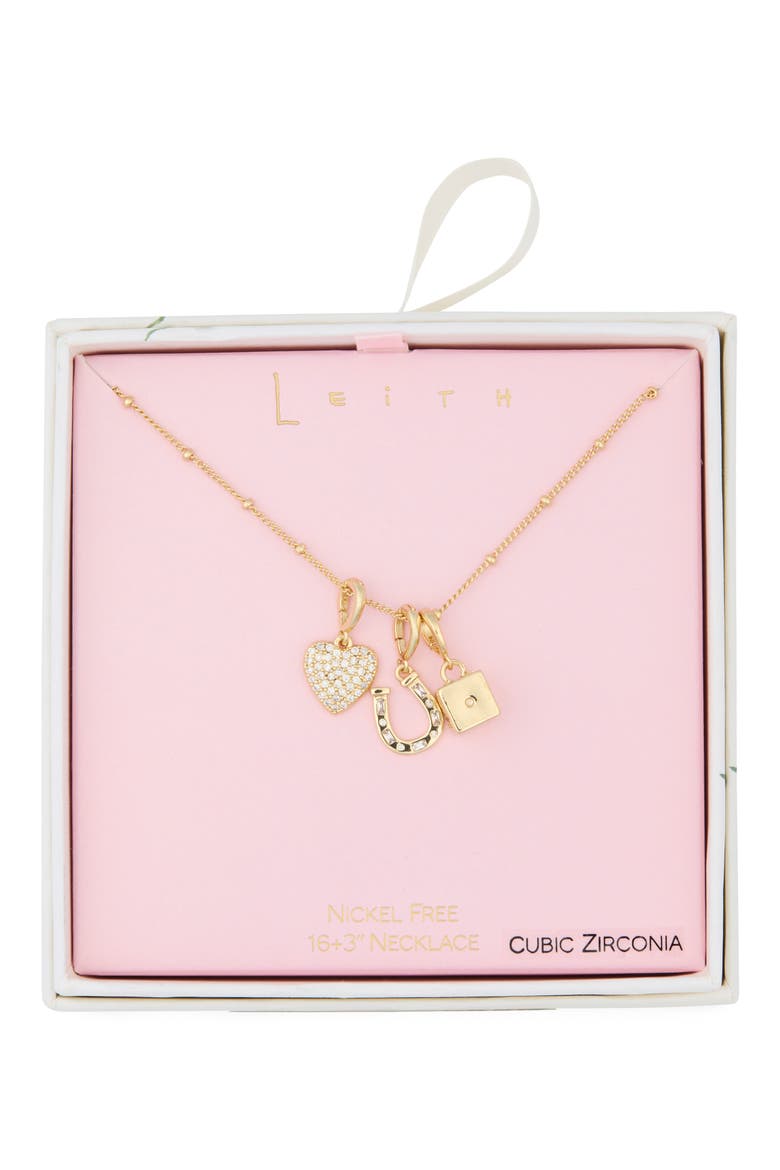 Luck & Love Charm Necklace, Main, color, CLEAR- GOLD
