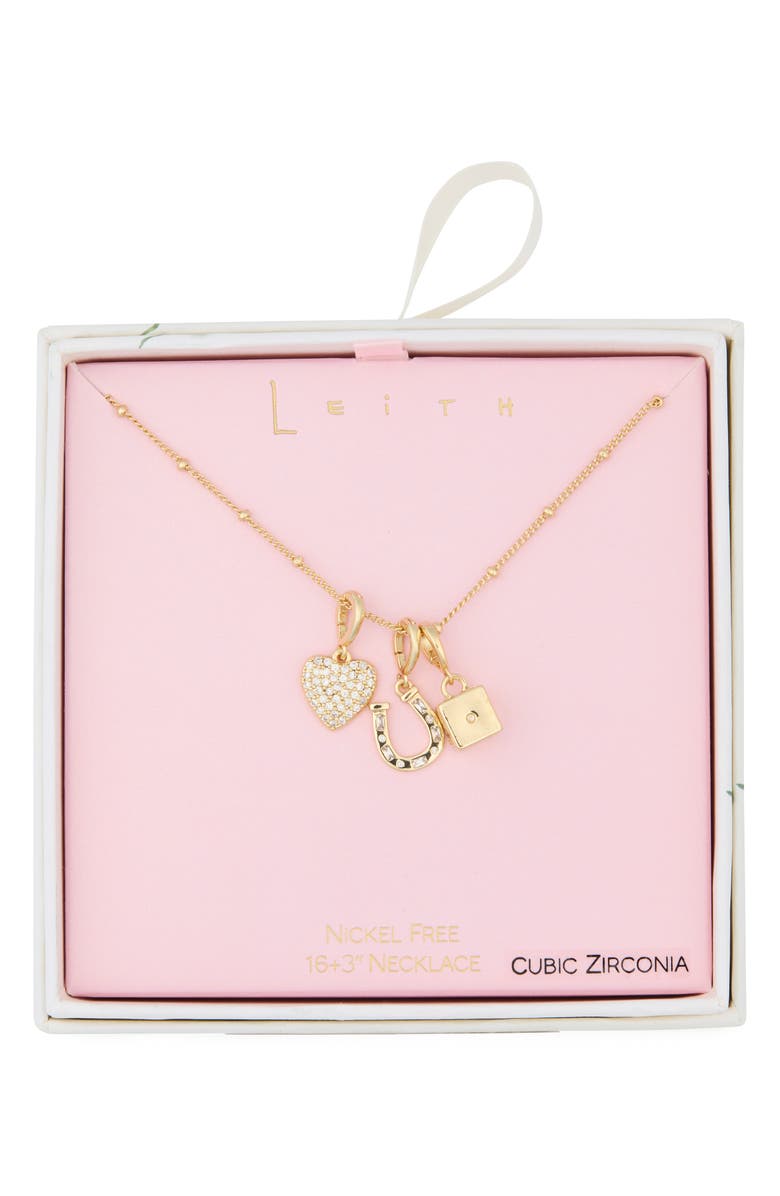Leith Luck & Love Charm Necklace, Main, color, Clear- Gold