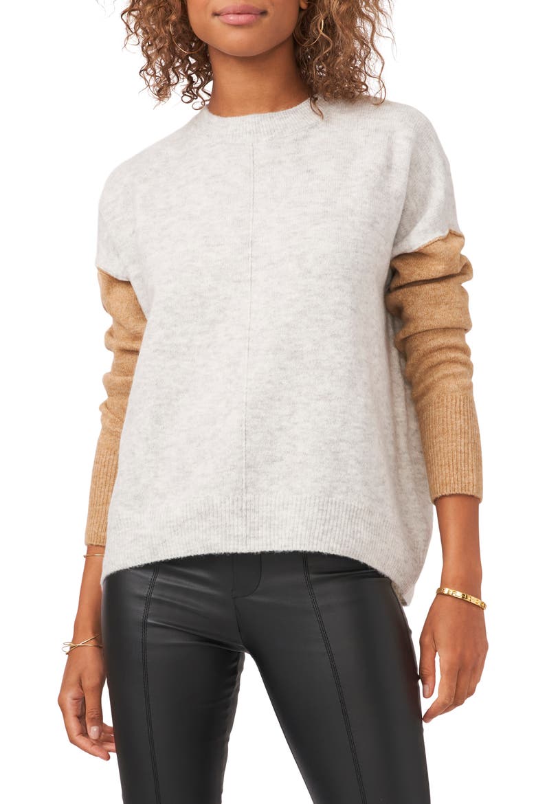 Colorblock Sweater, Main, color, SILVER HTHR/LATTE HTHR