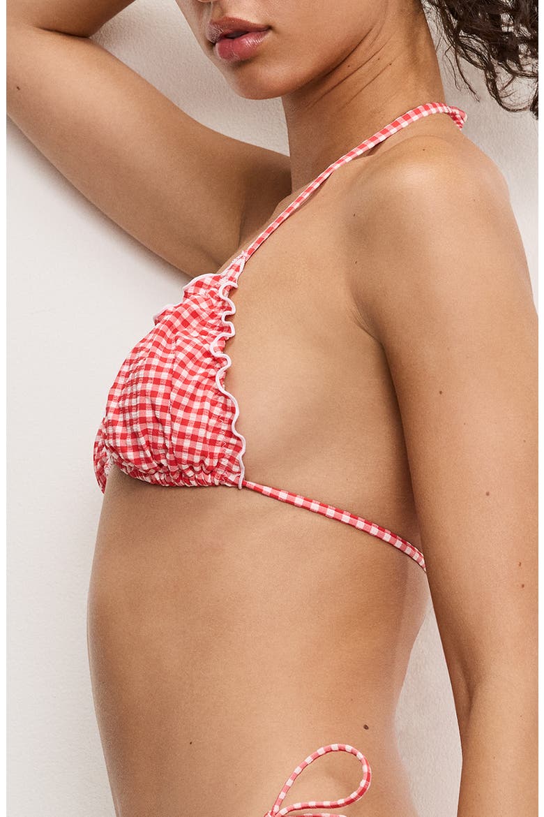 Gingham Lattice Edge Bikini Top, Alternate, color, GRENADINE GINGHAM001