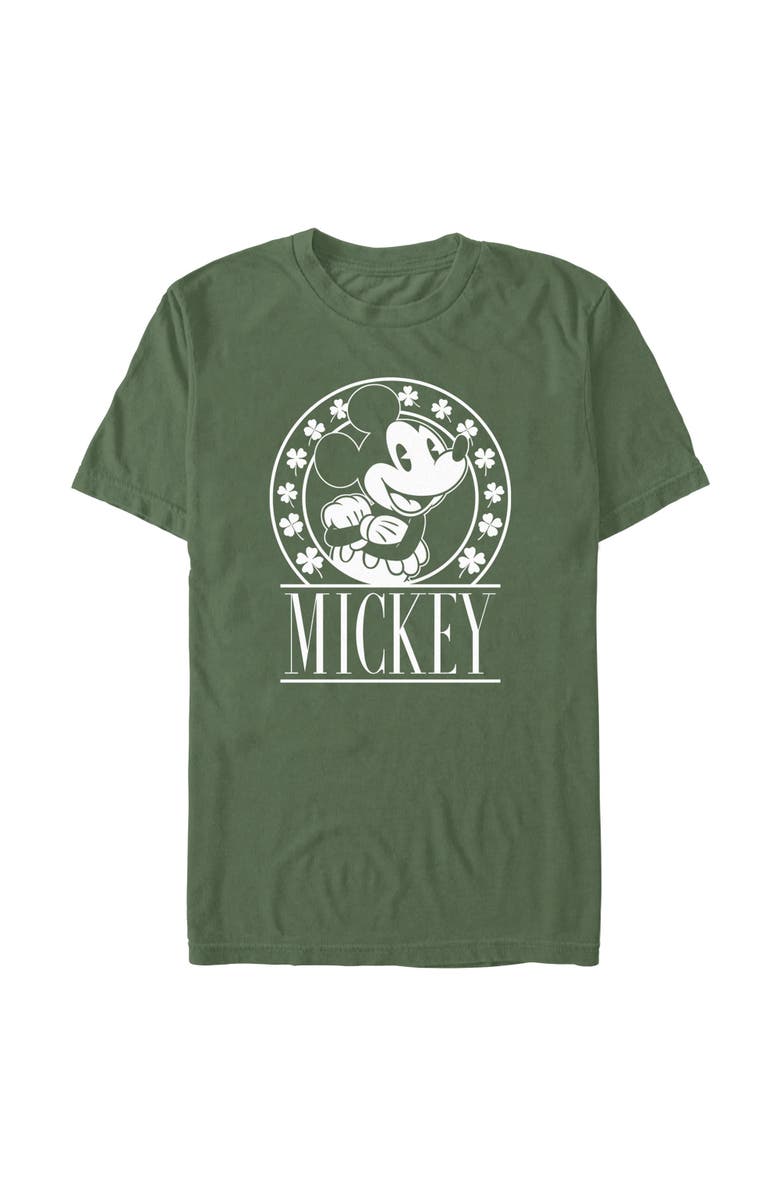 Mickey & Friends Men's Mickey & Friends St. Patrick's Day Shamrock Circle Graphic T-Shirt, Alternate, color, Moss