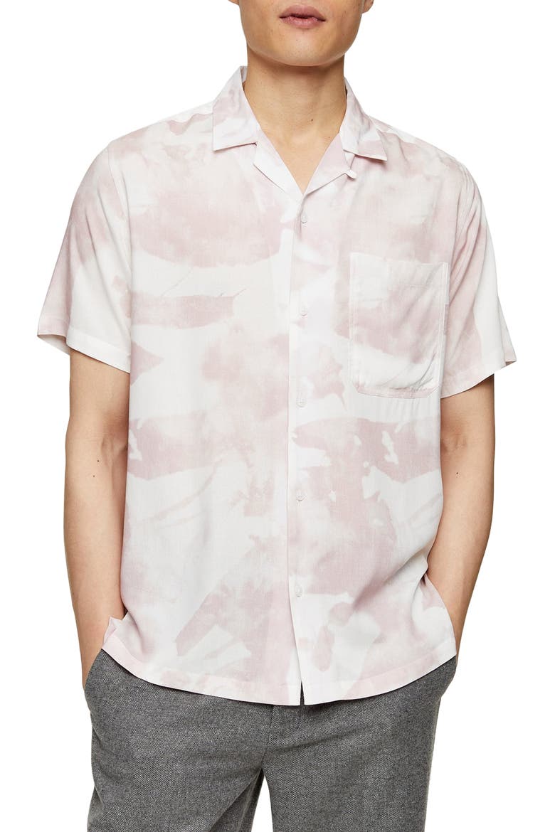 Mist Slim Fit Print Short Sleeve Button-Up Shirt, Main, color, PINK MULTI