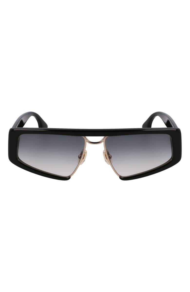 Victoria Beckham Classic Logo 57mm Gradient Modified Rectangular Sunglasses, Main, color, Black