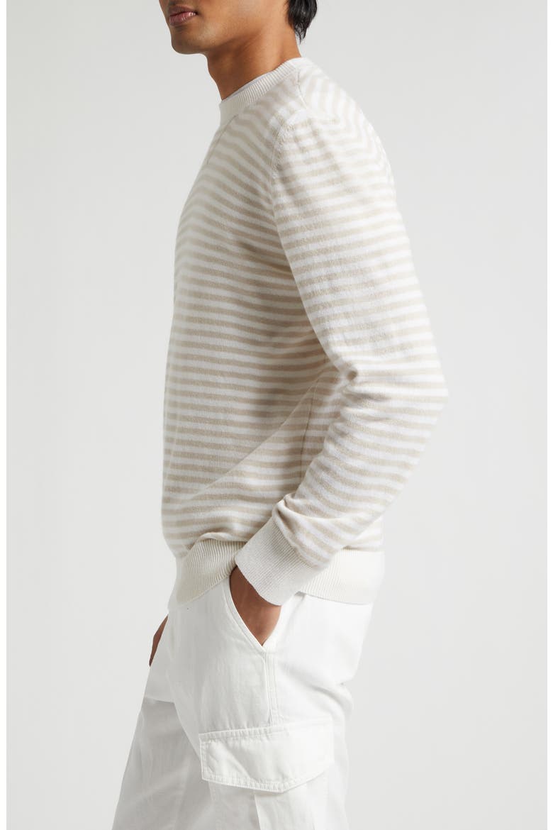 Stripe Cashmere Crewneck Sweater, Alternate, color, 01-02 WHITE/ BEIGE