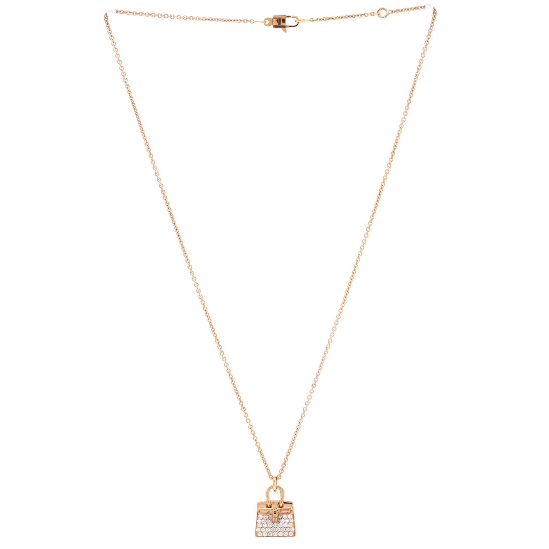 Pre-Owned Hermes Birkin Amulette NM Pendant Necklace 18K Rose Gold and Diamonds, Alternate, color, Rose Gold