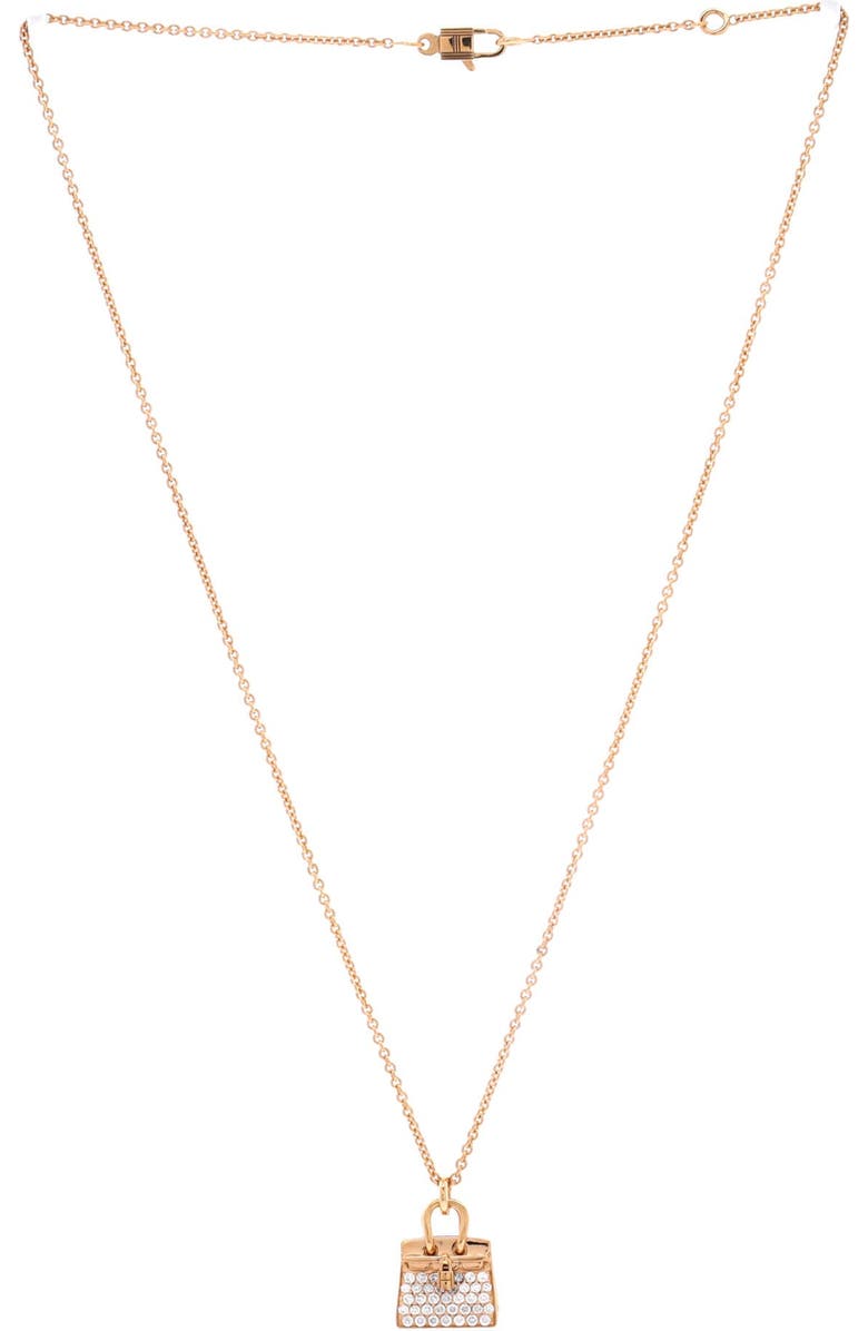Pre-Owned Hermes Birkin Amulette NM Pendant Necklace 18K Rose Gold and Diamonds, Alternate, color, Rose Gold