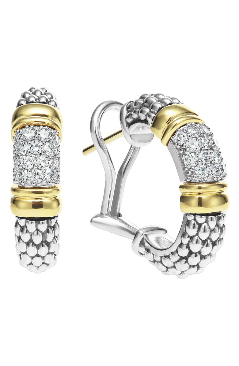 LAGOS Signature Caviar Pavé Diamond J Hoop Earrings, Alternate, color, Two-Tone