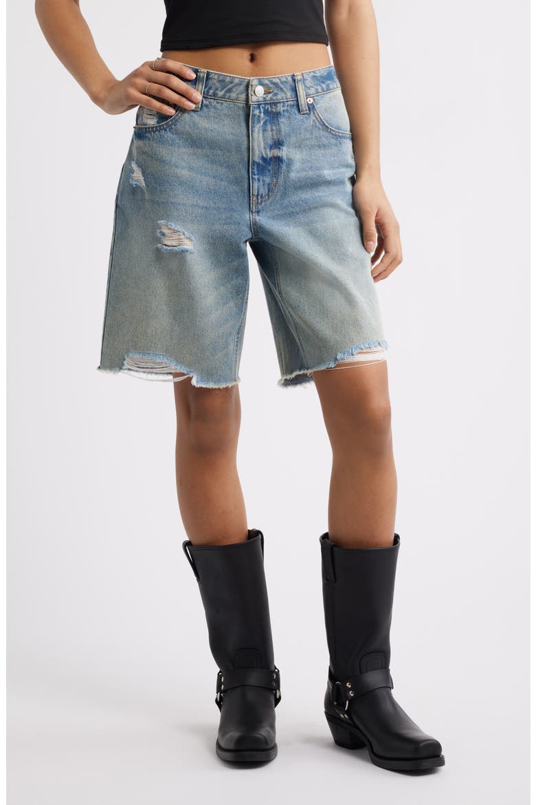 Frayed Mid Rise Denim Jorts, Main, color, SABRINA WASH