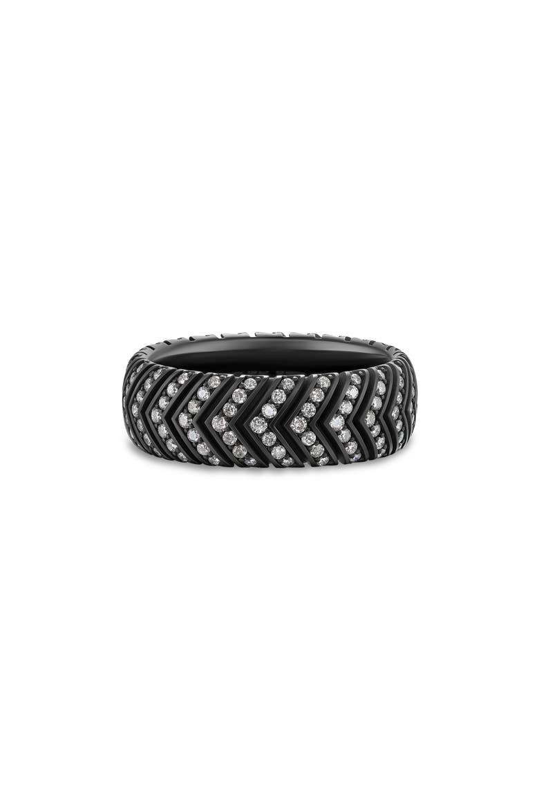 Men's Chevron Band Ring in Black Titanium with Diamonds, 8mm, Main, color, BLACK