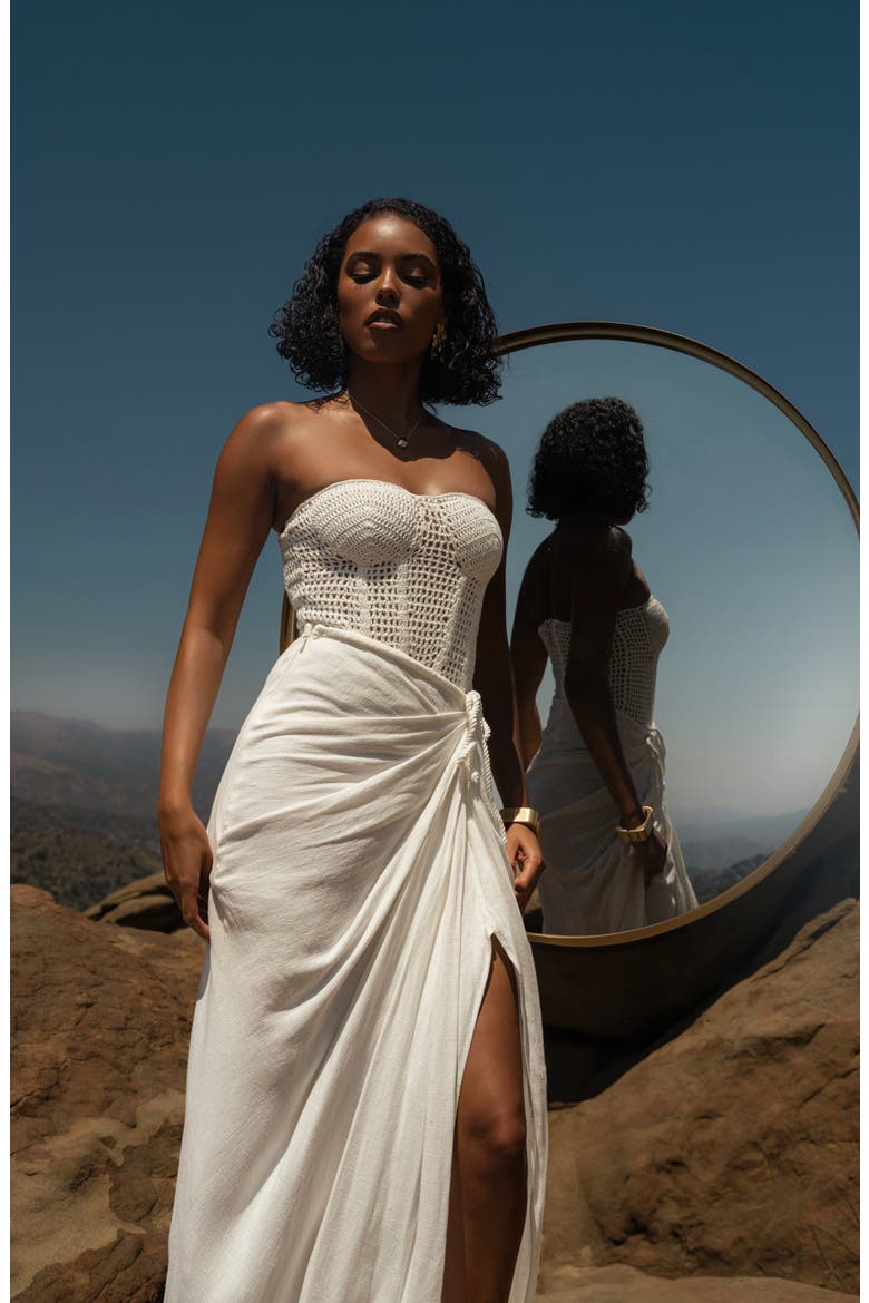 Want It All Open Stitch Strapless Bustier Top, Alternate, color, WHITE