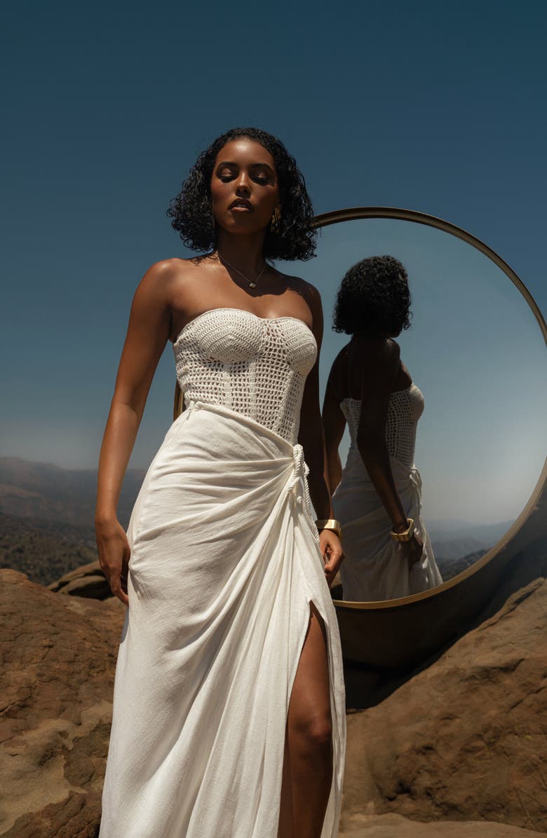 JLUXLABEL Want It All Open Stitch Strapless Bustier Top, Alternate, color, White