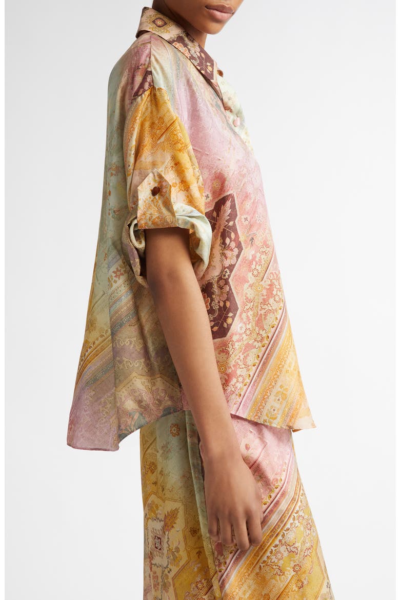 Tallow Relaxed Silk Button-Up Shirt, Alternate, color, OMBRE MULTI