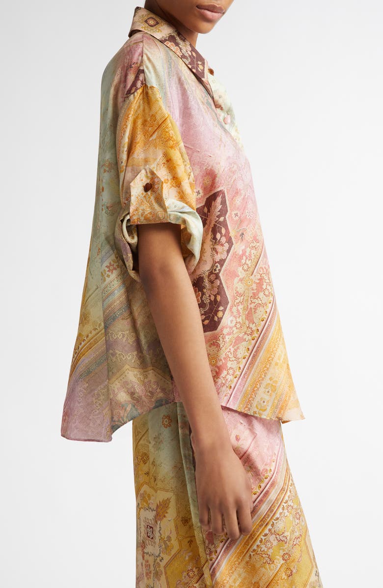Zimmermann Tallow Relaxed Silk Button-Up Shirt, Alternate, color,