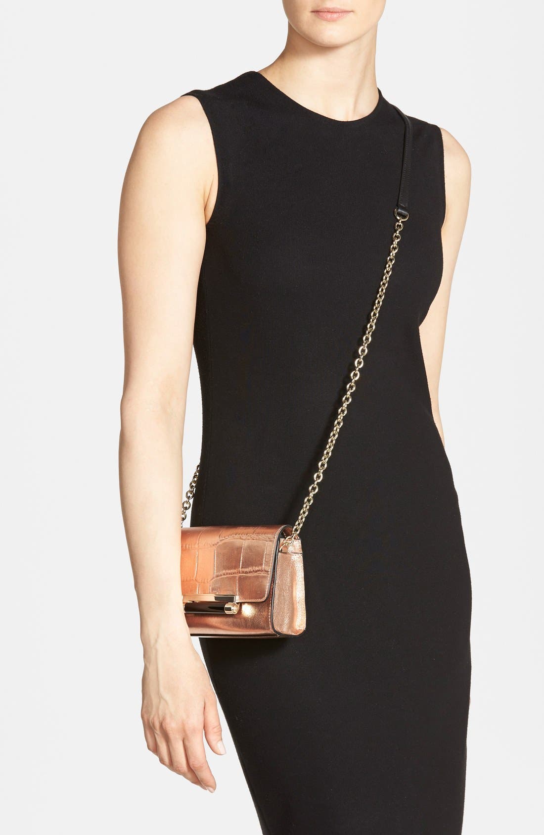'Micro Mini 440' Croc Embossed Metallic Leather Crossbody Bag, Alternate, color, ROSE GOLD