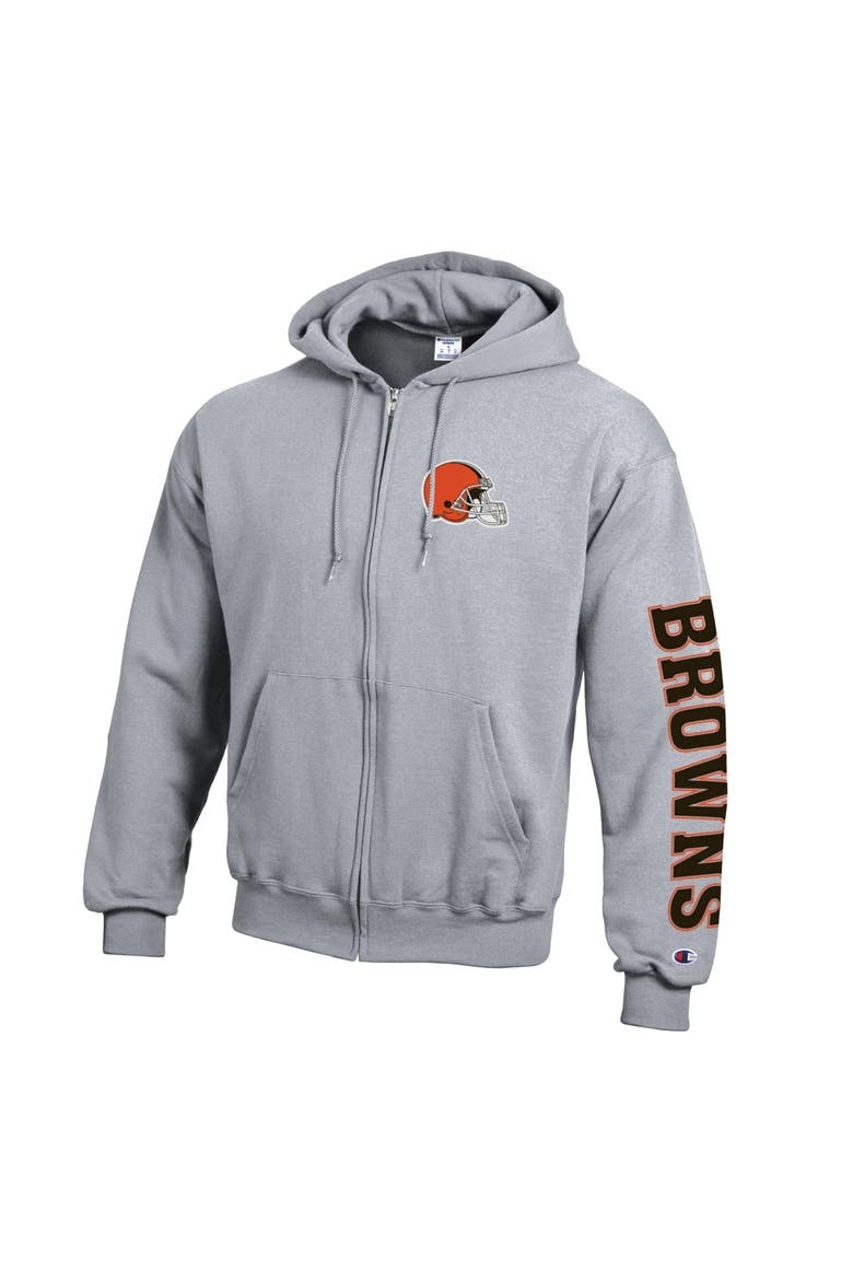Men's Champion  Heather Gray Cleveland Browns Powerblend Fleece Full-Zip Hoodie, Alternate, color, Heather Gray