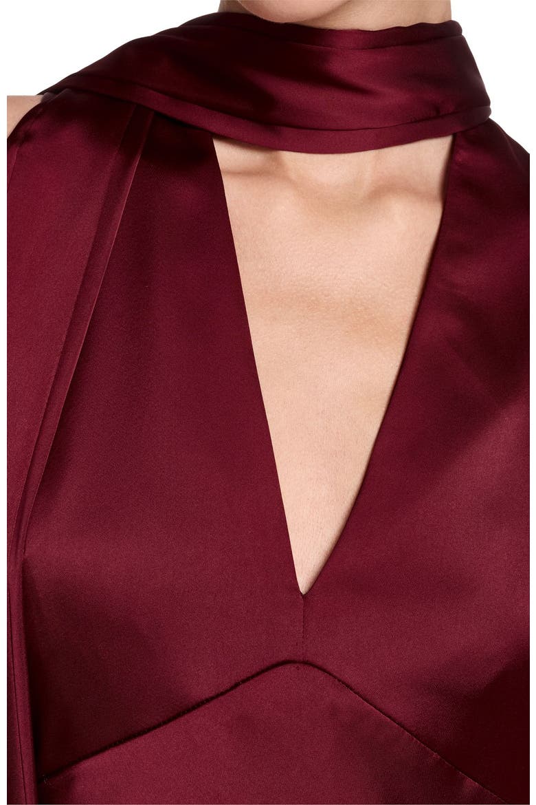 Sleeveless Satin V-Neck Scarf Dress, Alternate, color, Garnet Glow